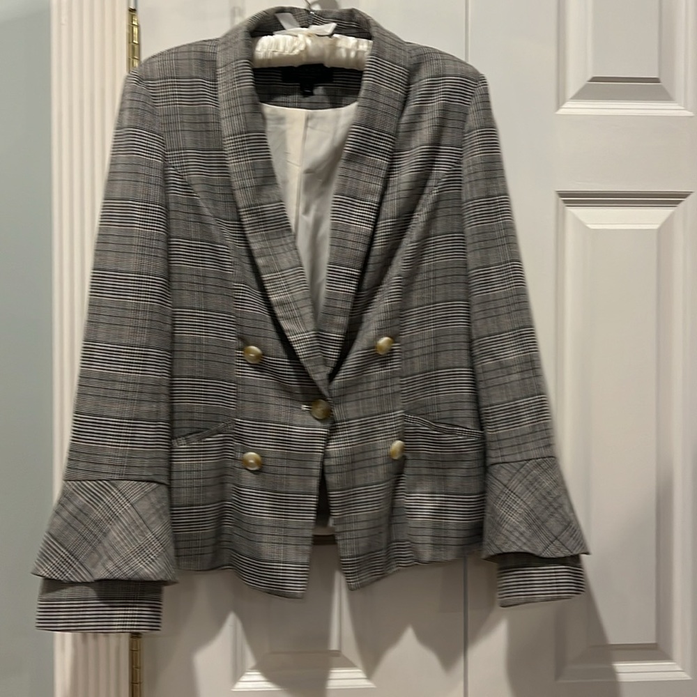 Laundry by Shelli Segal Jacket Plaid with Bell Sleeves Size 8 Fully Lined
